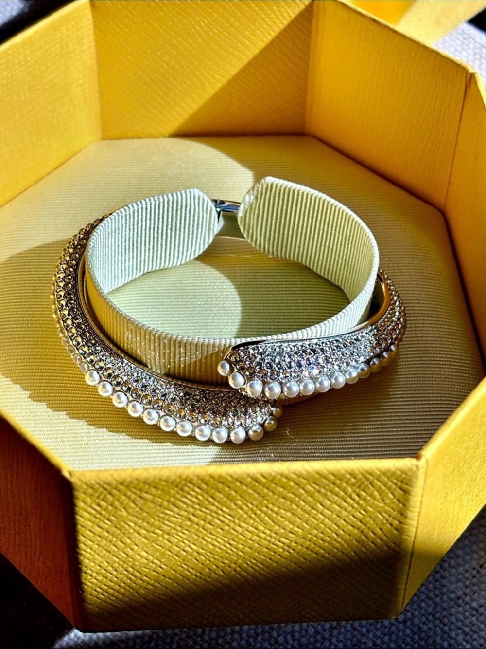 Swarovski Sublima Cuff Bracelet Rhodium Plated with Crystal Pearls & Clear Pavé